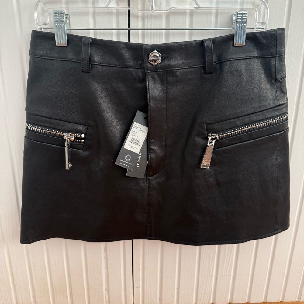 Rebecca Minkoff Poppy Black Lambskin Leather Mini Skirt Size 6 NWT
